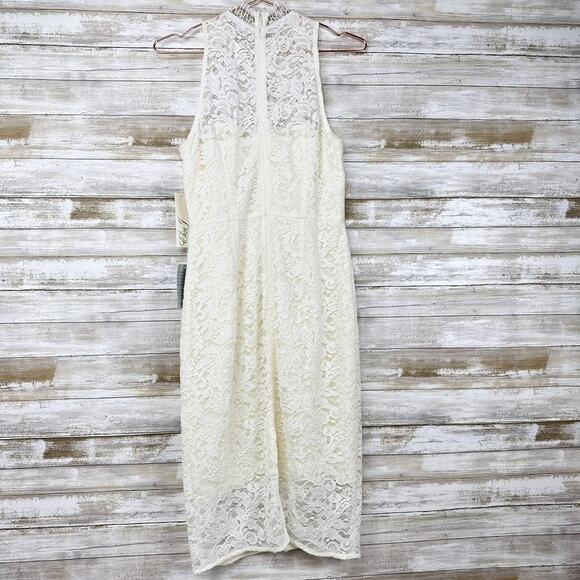 Eliza J White Lace Dress Size 4 Illusion Sheath Ivory Knee Length Graduation New - Picture 7 of 16